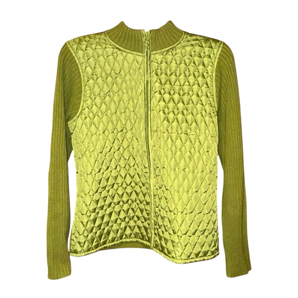 For Cynthia‎ Petite Green Quilted Front Knit Sweater Jacket PM Ski Bright